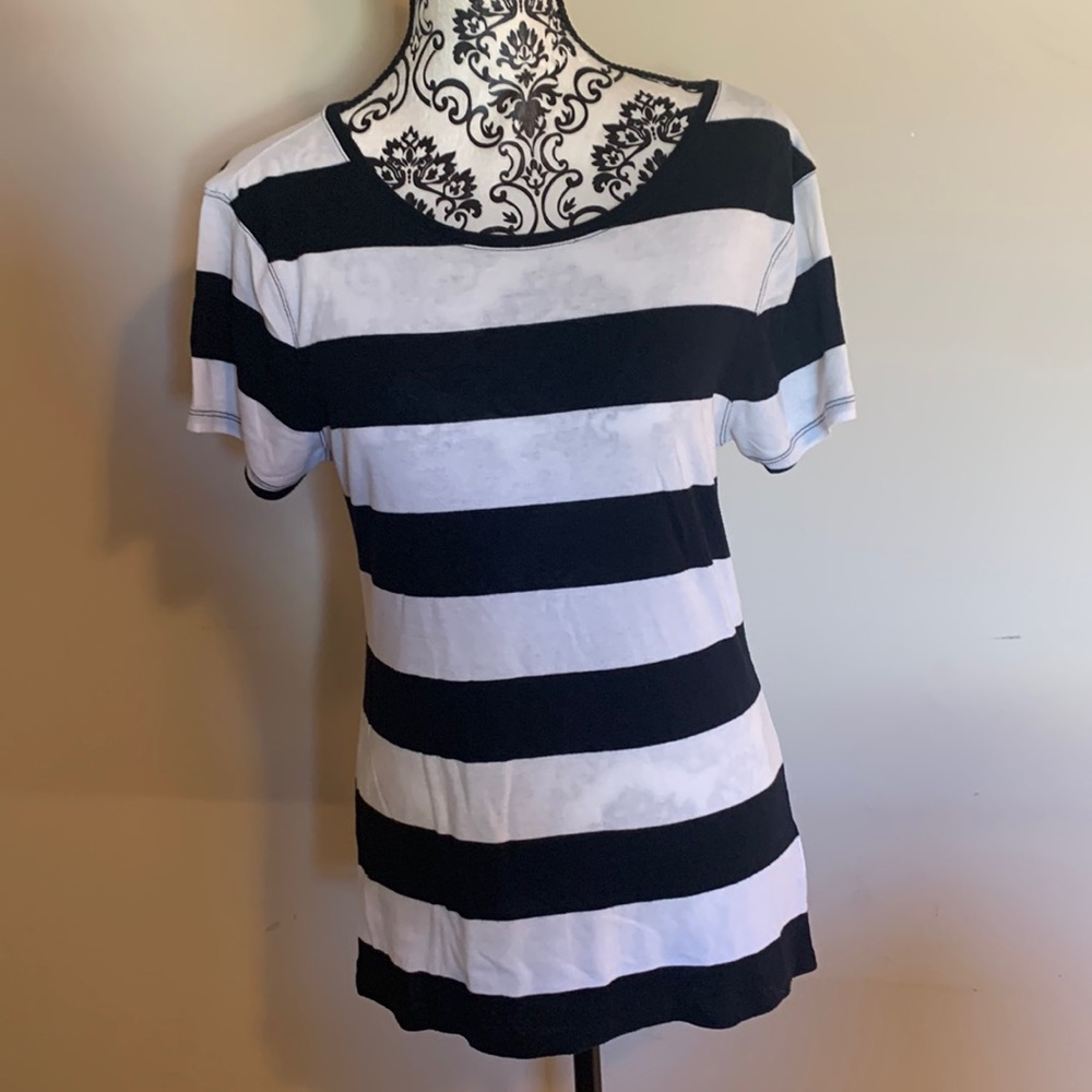Old Navy Black & White Stripe Perfect Tee - Size L